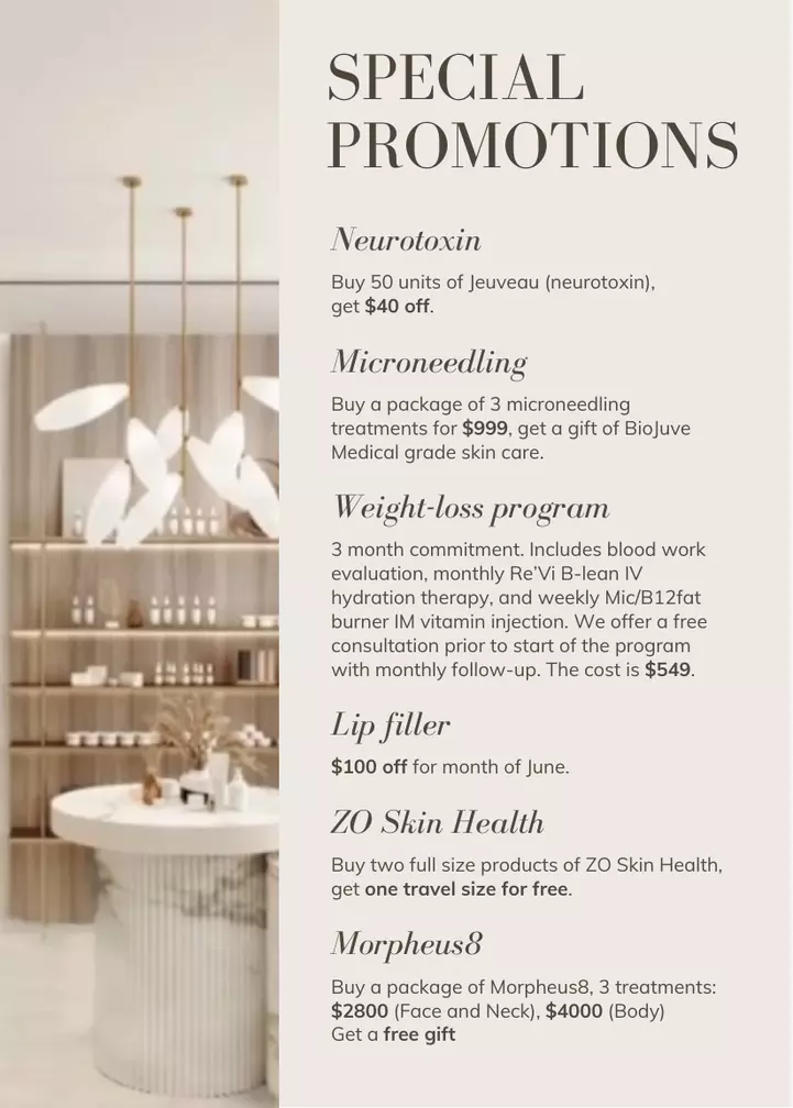 Specials Promotion | ReVi Aesthetics + Wellness | Miramar Beach, Florida